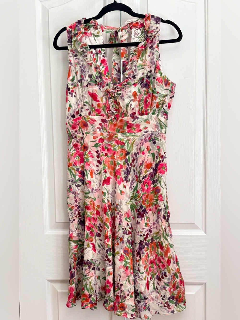 Donna Rocco Dress, Pink multicolored, Floral Ruffle-Trim, size 8